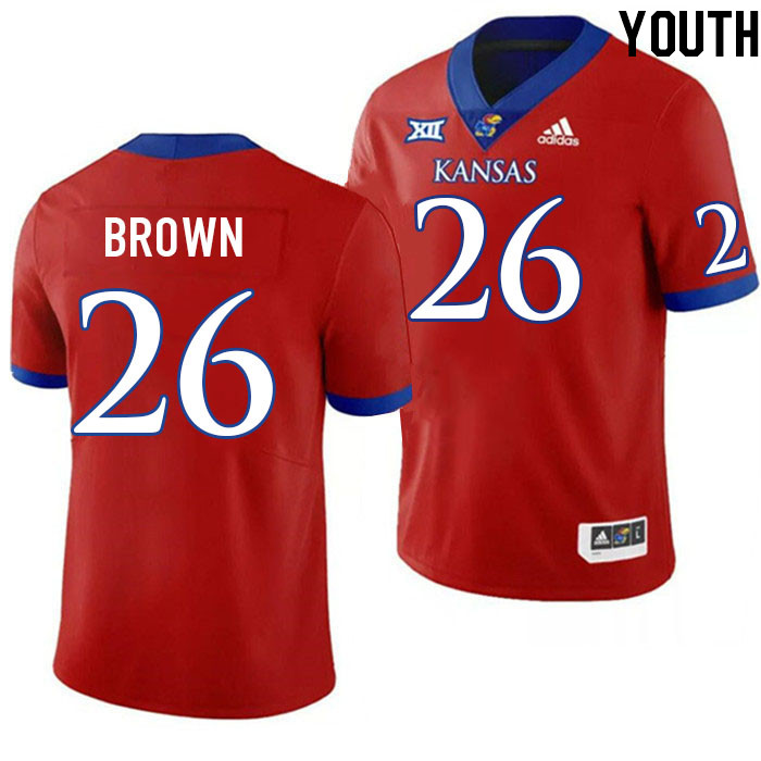 Youth #26 Krishawn Brown Kansas Jayhawks College Football Jerseys Stitched Sale-Red - Click Image to Close